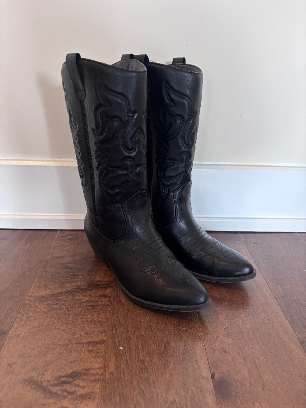 Women's Black Western Ankle Boots with Embroidered Shaft